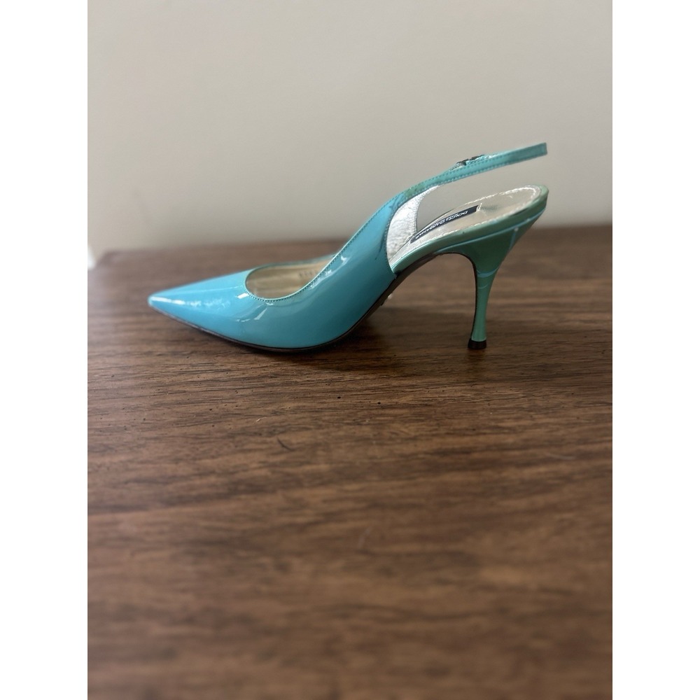 Dolce & Gabbana Patent Leather Slingback Pumps Turquoise EU 38.5 US 7.5/8 READ - Picture 10 of 16